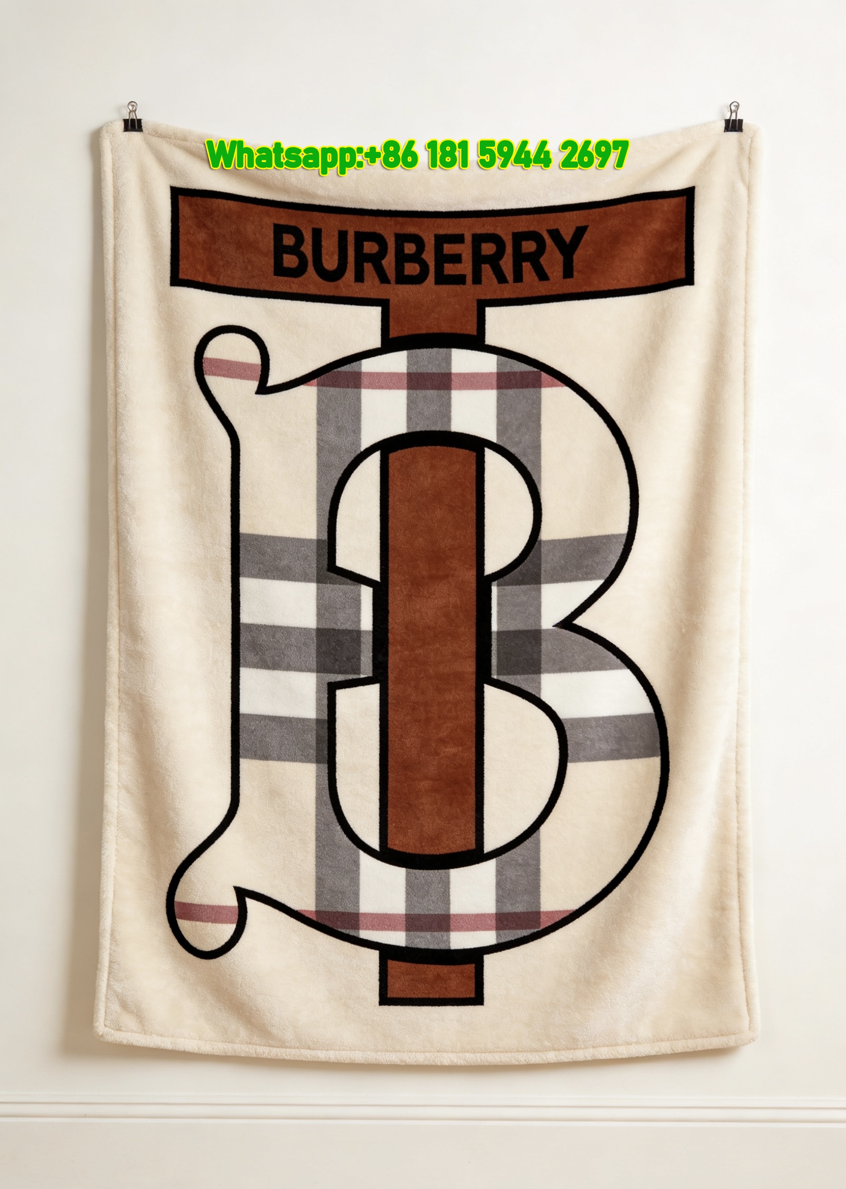 Burberry Check TB Monogram Flannel Sofa Throw Blanket B007
